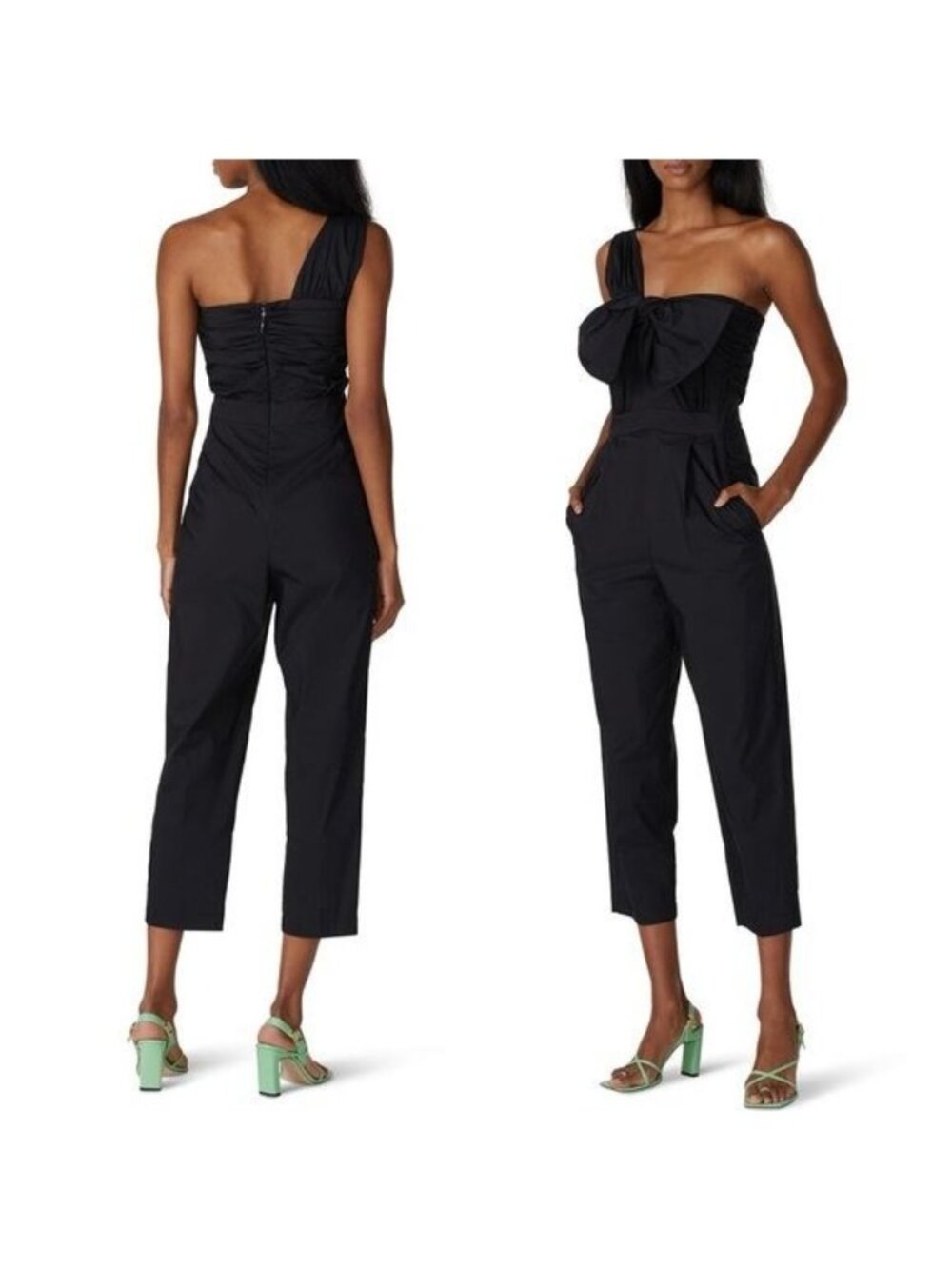 MSGM Tuta One Shoulder Ruffle Bow Jumpsuit 4 Black Ankle Cropped